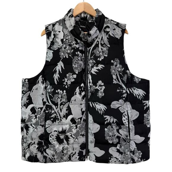 Chicos Sz XXL 4 Floral Applique Jacquard Puffer Vest Quilted Gorpcore Cabin Camp - Picture 2 of 9